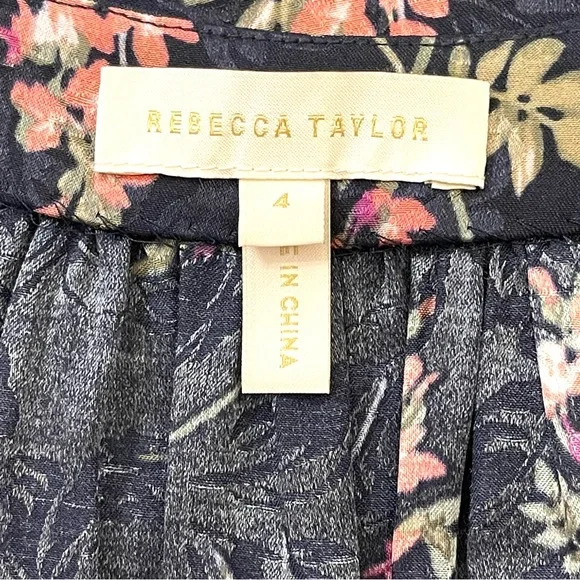 Rebecca Taylor Ivie Silk Fleur Sprig Floral Print Jacquard Top Size 4 - Picture 10 of 13
